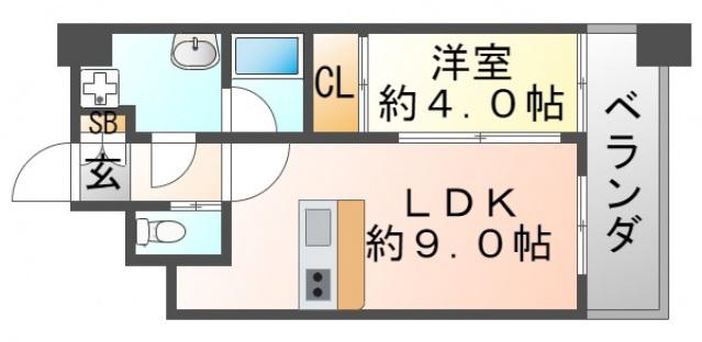 プレジオ緑地公園(1LDK/9階)の間取り写真