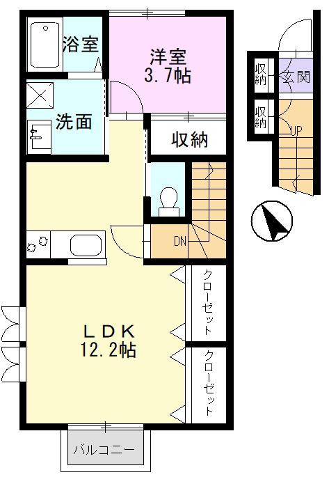 カノッサ茄子川(1LDK/2階)の間取り写真
