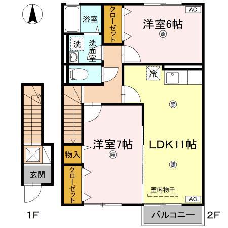 カンファ―トB棟(2LDK/2階)の間取り写真