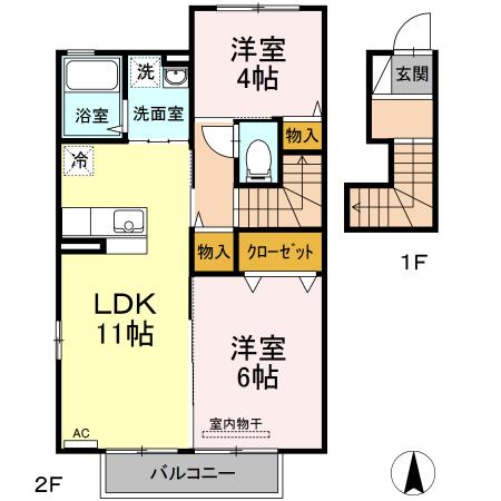サント カンパーニュ(2LDK/2階)の間取り写真