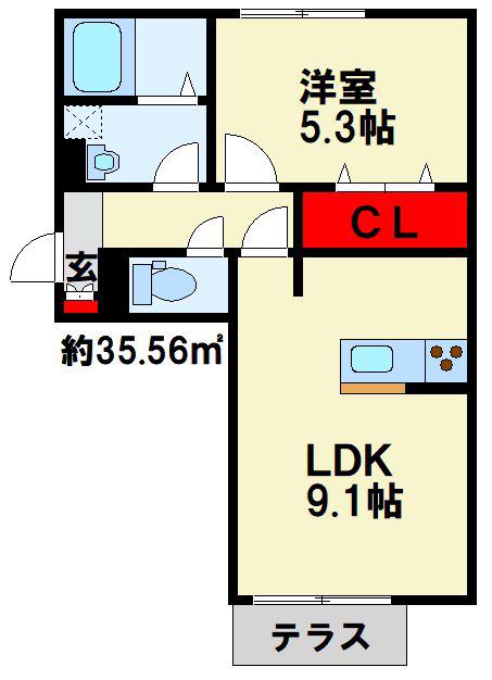 ザ・レジデンスD-ROOM守恒(1LDK/1階)の間取り写真