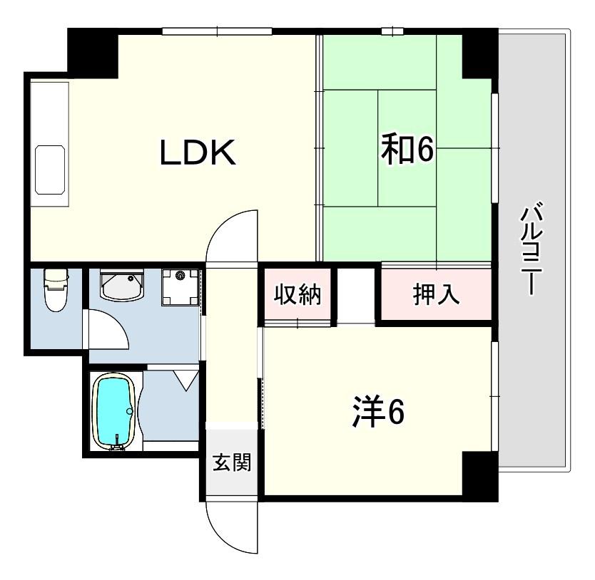 YSコート蘭びっく(2LDK/1階)の間取り写真