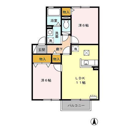 セジュール AB(2LDK/1階)の間取り写真