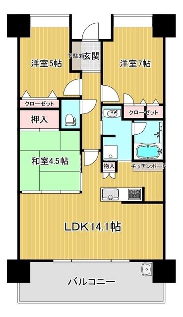 エバーライフグランポート下関駅南壱番館(3LDK/10階)の間取り写真