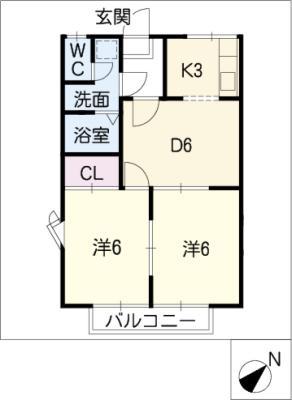 アーバンハイツ青山(2DK/2階)の間取り写真