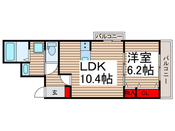 ジーニアス・ラソ(1LDK/2階)の間取り写真