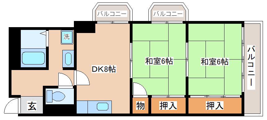 惣町サンハイツ1号棟(2LDK/3階)の間取り写真