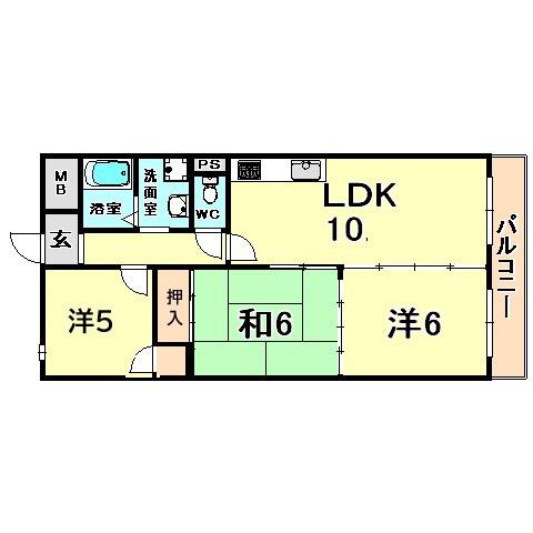 チェリーアベニュー夙川(2SLDK/3階)の間取り写真
