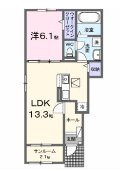 プリムローズ平松(1LDK/1階)の間取り写真