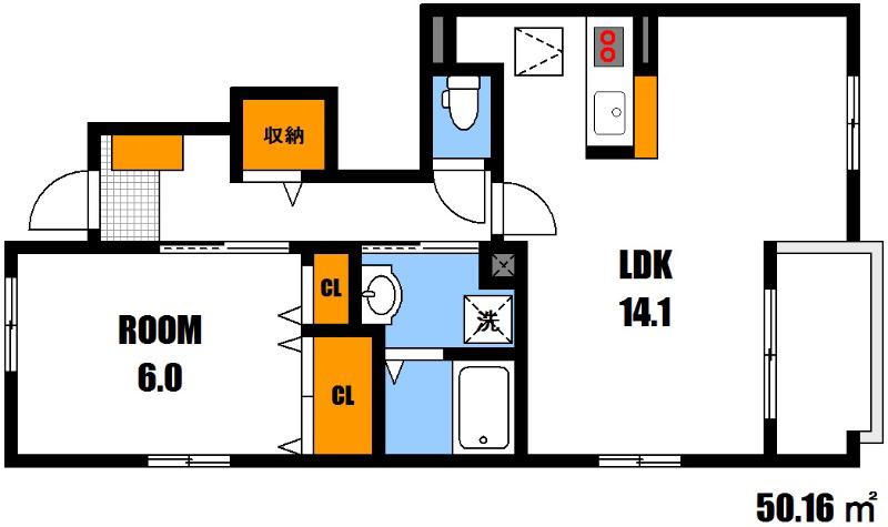 グラースB(1LDK/1階)の間取り写真