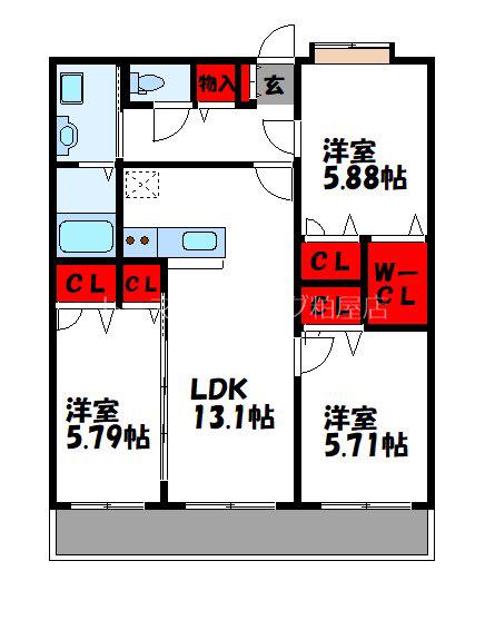 ニューベリーヒルズ空港南(3LDK/4階)の間取り写真