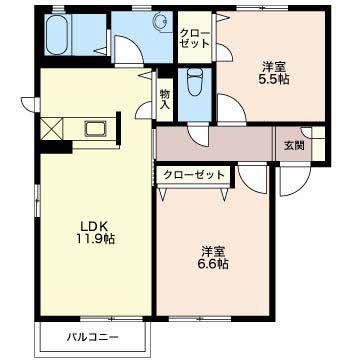 ディアス田中(2LDK/1階)の間取り写真