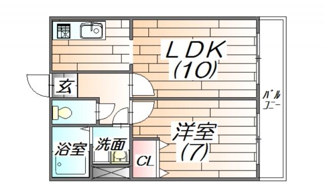 ヴェント上津台(1LDK/2階)の間取り写真