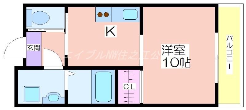 ルナコート南港中(ワンルーム/1階)の間取り写真