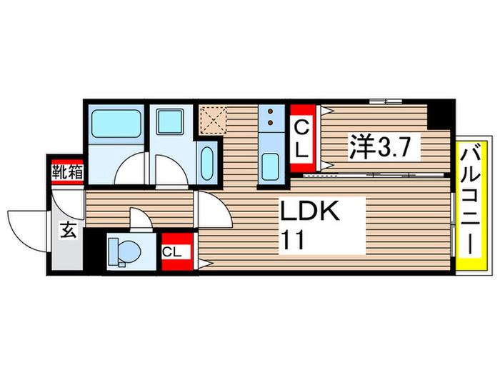 ルクレ両国(1LDK/4階)の間取り写真