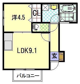 D‐ROOM梁川(1LDK/1階)の間取り写真