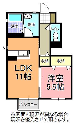 エスポワール ソレイユ B棟(1LDK/1階)の間取り写真