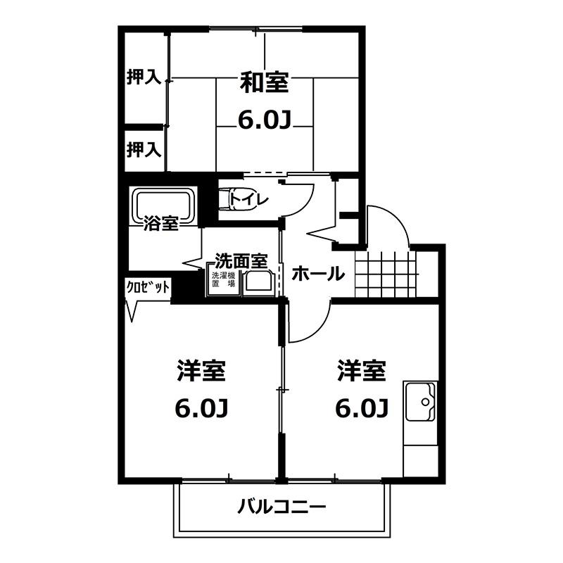 キャロットヒルズB棟(2DK/1階)の間取り写真