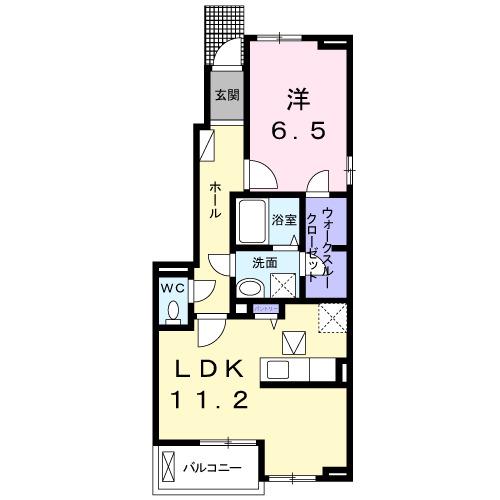 パークサイド東新町S棟(1LDK/1階)の間取り写真