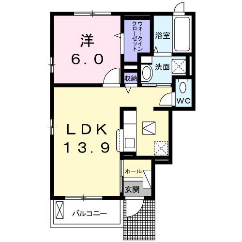 フィオーレ(1LDK/1階)の間取り写真