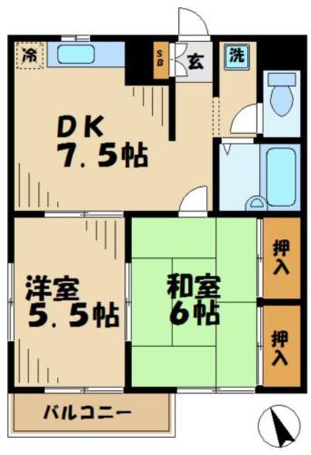 サクヤパレス唐木田(2DK/3階)の間取り写真