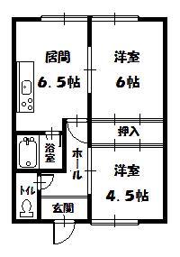 フレンドリーC(2DK/2階)の間取り写真