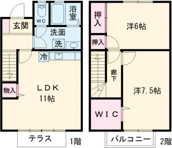 リヴェールA(2LDK/1階)の間取り写真