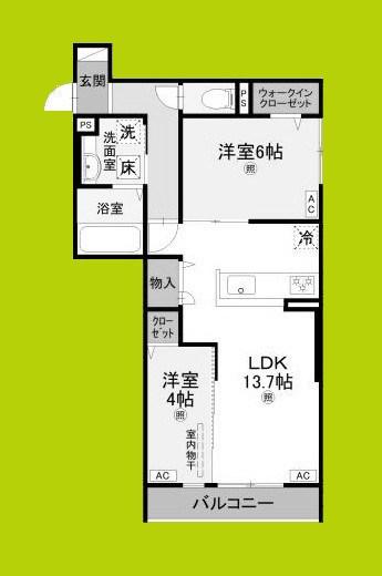 パサログランデ浜寺諏訪森III(2LDK/2階)の間取り写真