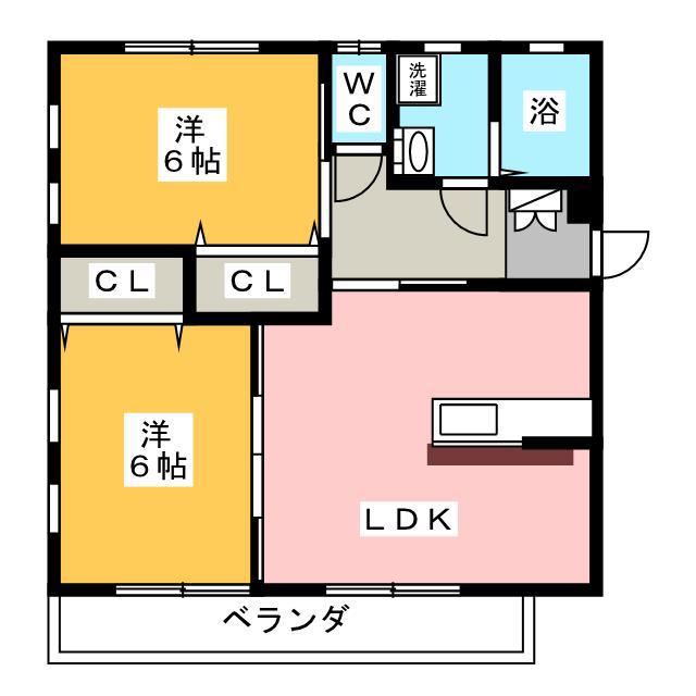 ベルクレストII(2LDK/1階)の間取り写真