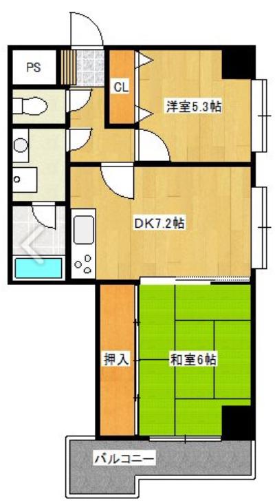 エスポワール六ツ門(2DK/3階)の間取り写真