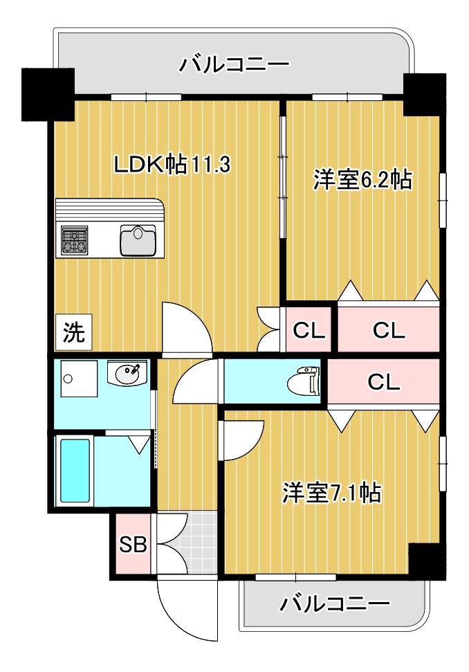 ふぁみーゆ服部天神(2LDK/2階)の間取り写真