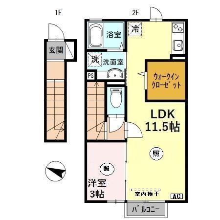 グラン アルカディア(1LDK/2階)の間取り写真