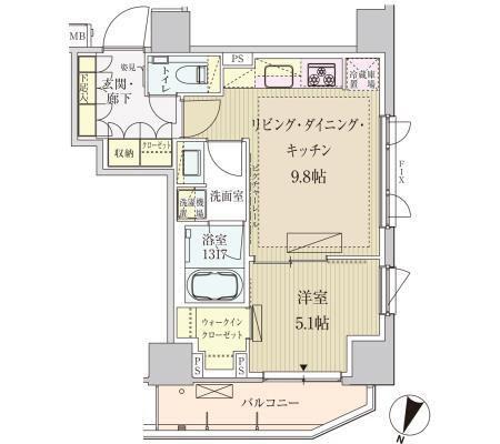 パークアクシス赤坂見附(1LDK/12階)の間取り写真