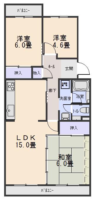 グランドヒルズ有東坂(3LDK/1階)の間取り写真