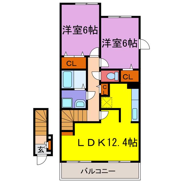 パレ ドゥールA・B・C・D(2LDK/2階)の間取り写真
