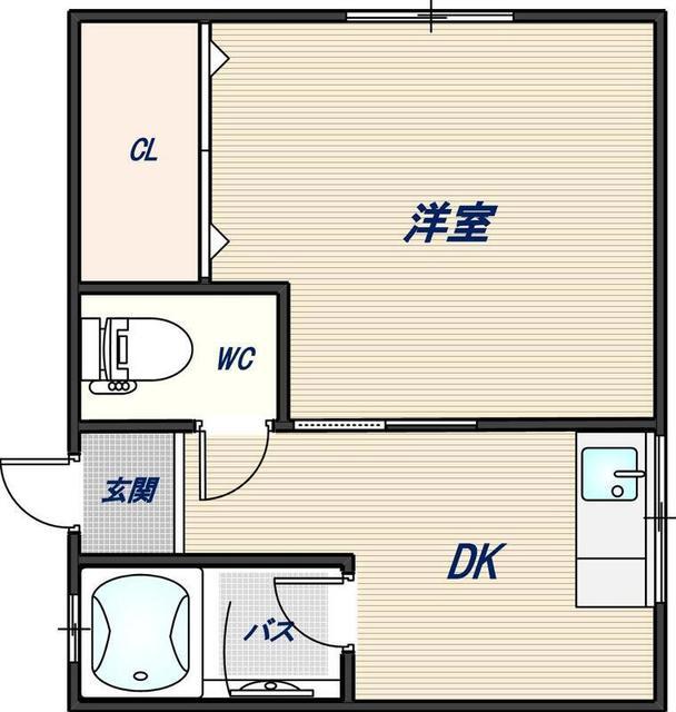 シャトー若潮(1DK/2階)の間取り写真