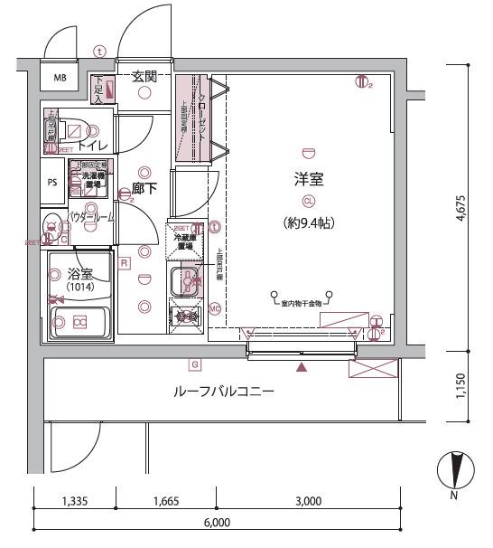 ARCOBALENO BUBAIGAWARA(1K/4階)の間取り写真