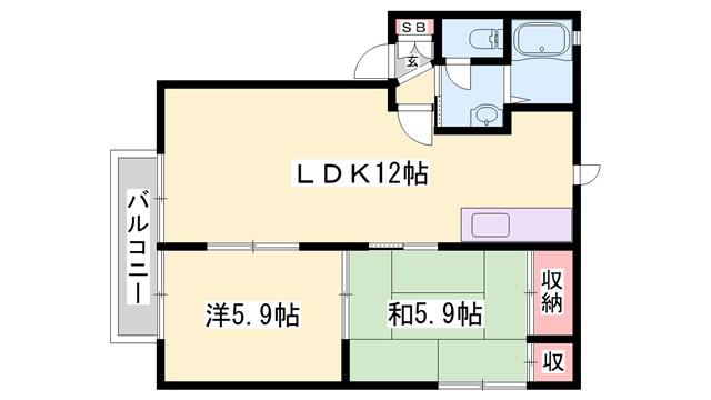 ディアス北新在家A(2LDK/1階)の間取り写真