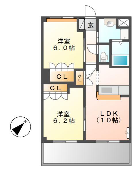 フィールドピアE(2LDK/1階)の間取り写真