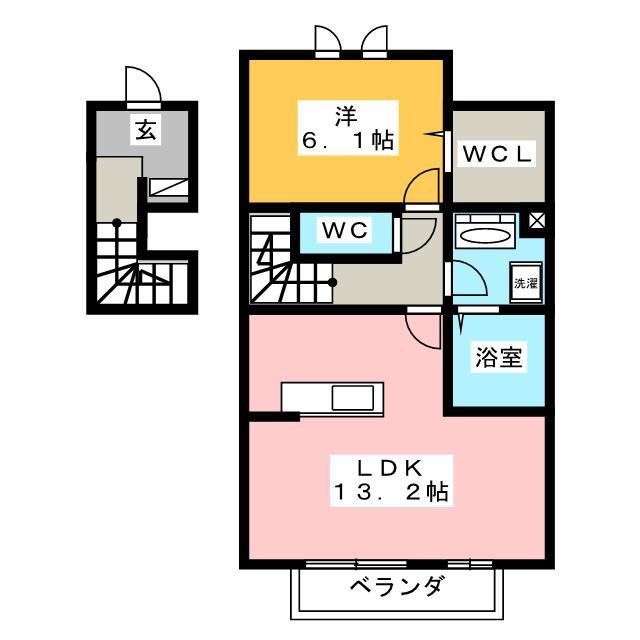 ウエスト フィールド C(1LDK/2階)の間取り写真