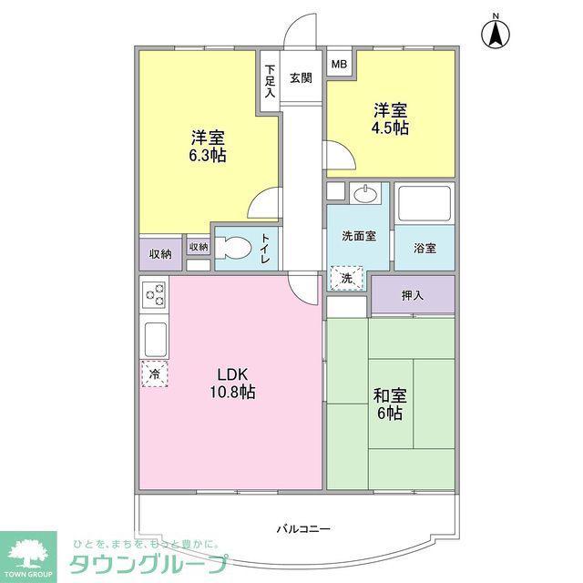 サンクレール小平C棟(3LDK/2階)の間取り写真