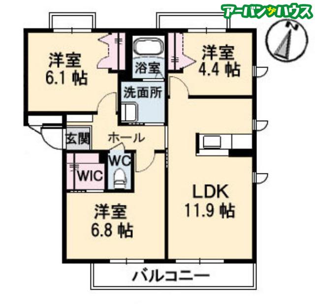クローバー21 A棟(3LDK/1階)の間取り写真