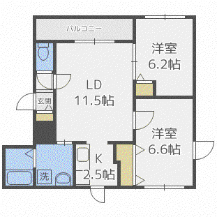 エクセルハイツ西宮の沢(2LDK/2階)の間取り写真
