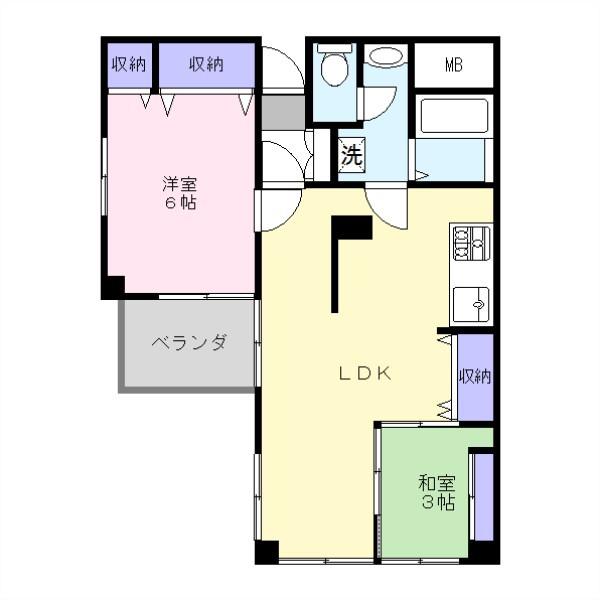 新所沢グリーンハイツ(2LDK/6階)の間取り写真