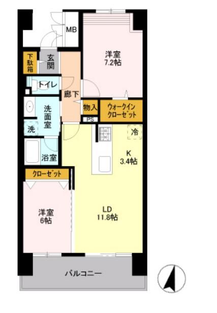 ロイヤルパークス若葉台(2LDK/4階)の間取り写真