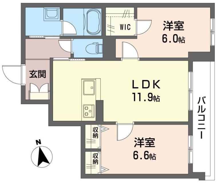 ソルテ津田沼(2LDK/3階)の間取り写真