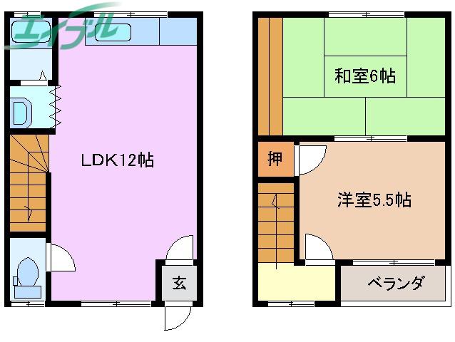 エクセルハイツ羽津山(2LDK/1階)の間取り写真