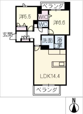 シャーメゾンOLIVE(2LDK/4階)の間取り写真