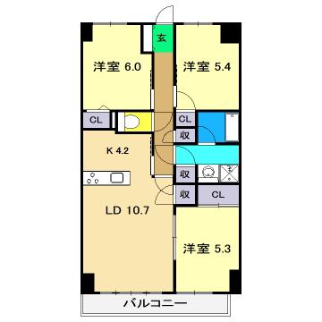 ソレイユE(3LDK/6階)の間取り写真