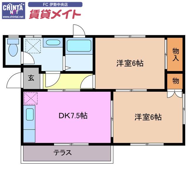 グランシャリオB棟(2DK/1階)の間取り写真